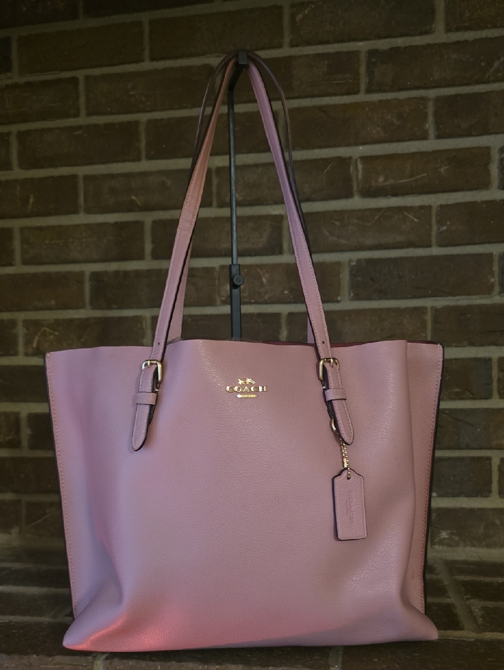 Coach Mollie Tote 1671 Pink Pebbled Leather Zip Top Shoulder Bag